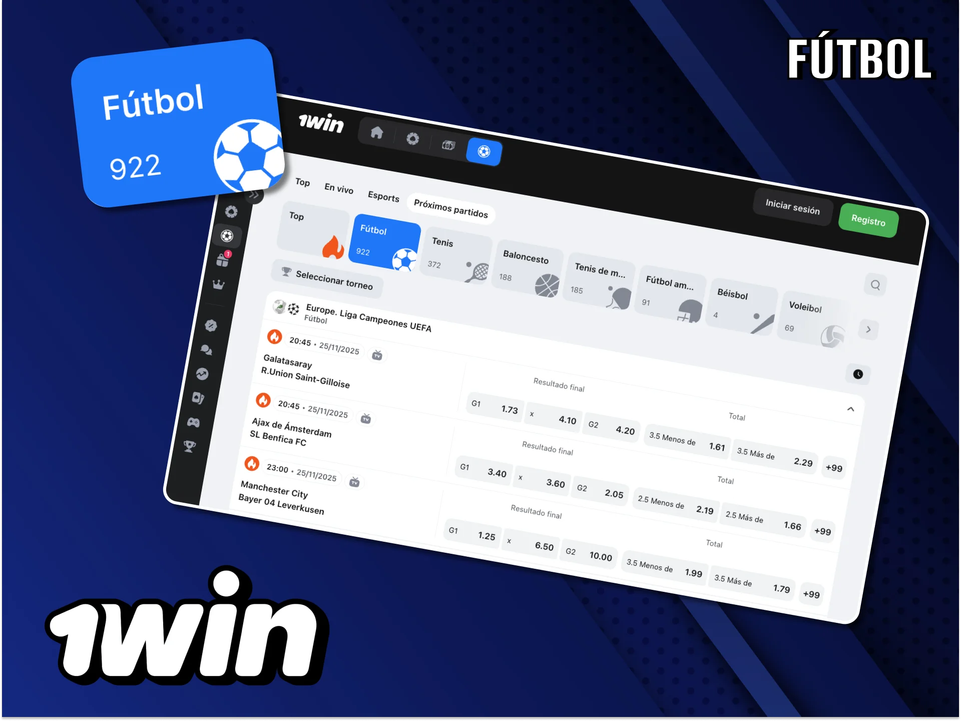 Haga sus apuestas por los mejores jugadores de los equipos de fútbol en la aplicación 1Win.