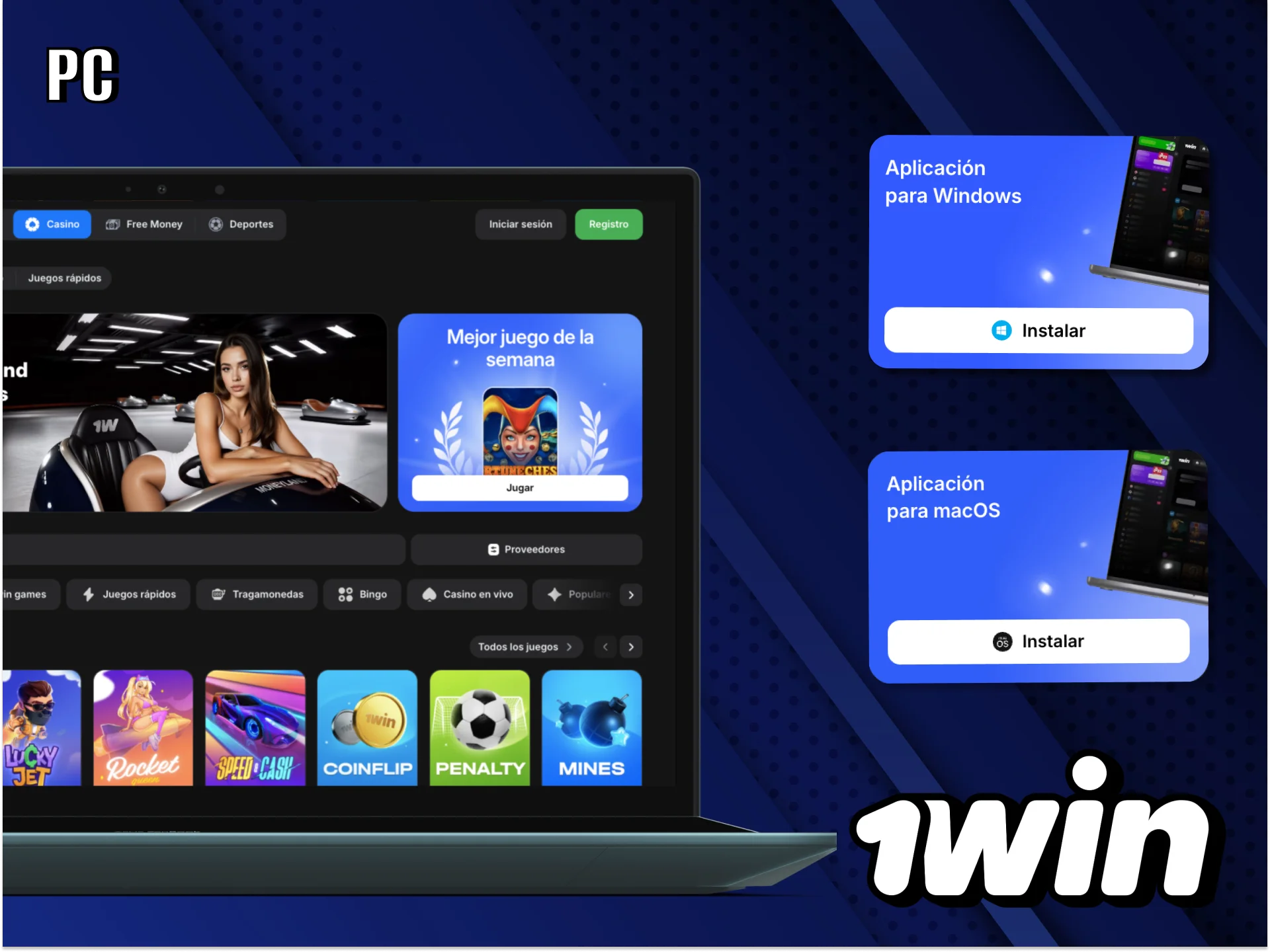 La aplicación 1Win para PC tiene una alta resolución y es fácil de usar.