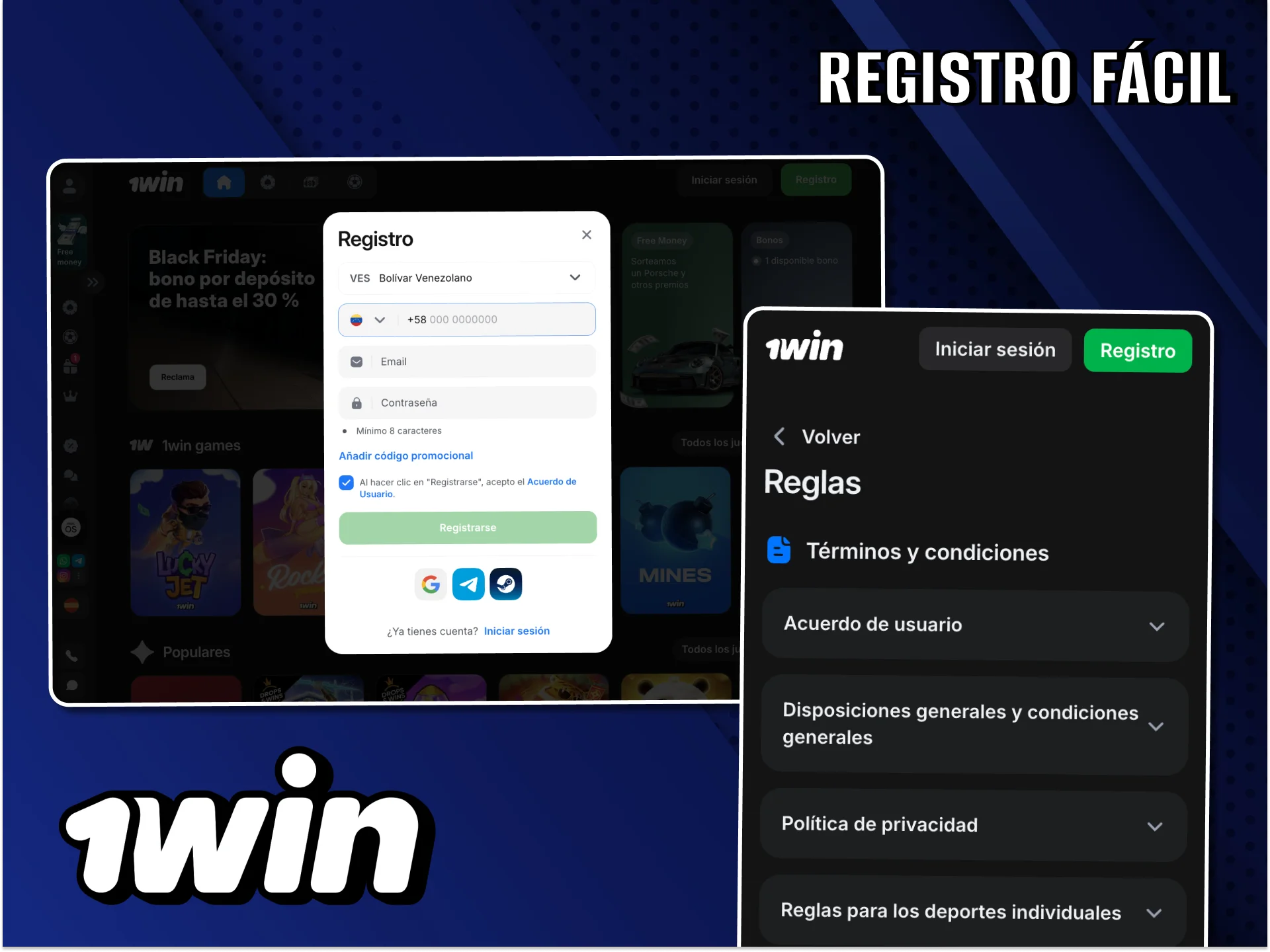 El registro en la aplicación 1Win es muy sencillo y se puede realizar en unos pocos clics.